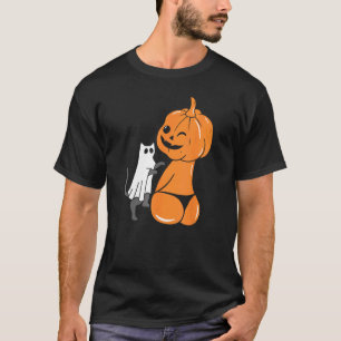 Funny Halloween Jack-O-Lantern Pumpkin in Bikini & T-Shirt