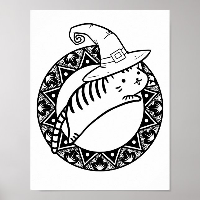 Funny Halloween Jumping Cat Coloring Page Poster (Front)
