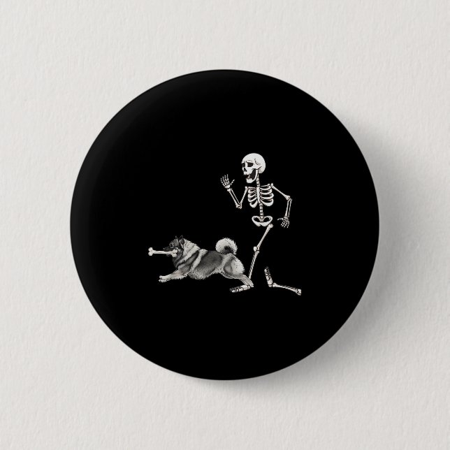 Funny Halloween Keeshond And Skeleton  Button (Front)