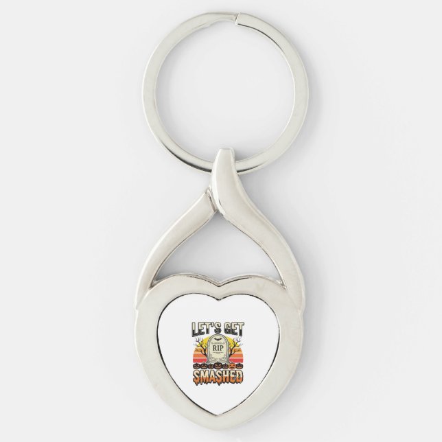 Funny Halloween Let’s Get Smashed Graveyard Design Keychain (Front)