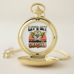 Funny Halloween Let’s Get Smashed Graveyard Design Pocket Watch
