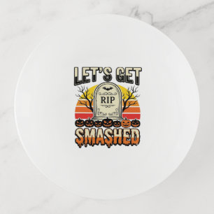 Funny Halloween Let’s Get Smashed Graveyard Design Trinket Tray