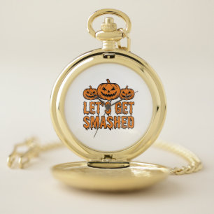 Funny Halloween Let’s Get Smashed Pumpkin Pocket Watch