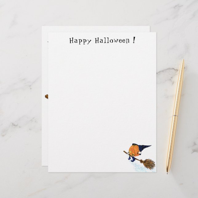 Funny Halloween Letterhead Witch Pumpkin Flying (Front/Back In Situ)