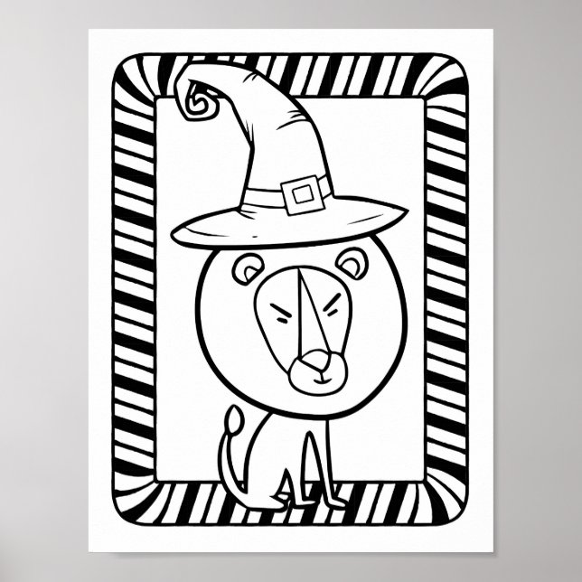Funny Halloween Lion Coloring Page Poster (Front)