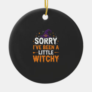 Funny Halloween Little Witchy Quote Design Ceramic Ornament