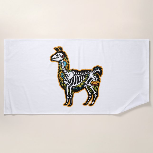 Funny Halloween Llama Skeleton Graphic - Beach Towel (Front)