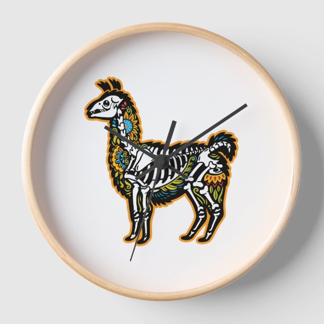 Funny Halloween Llama Skeleton Graphic - Clock (Front)