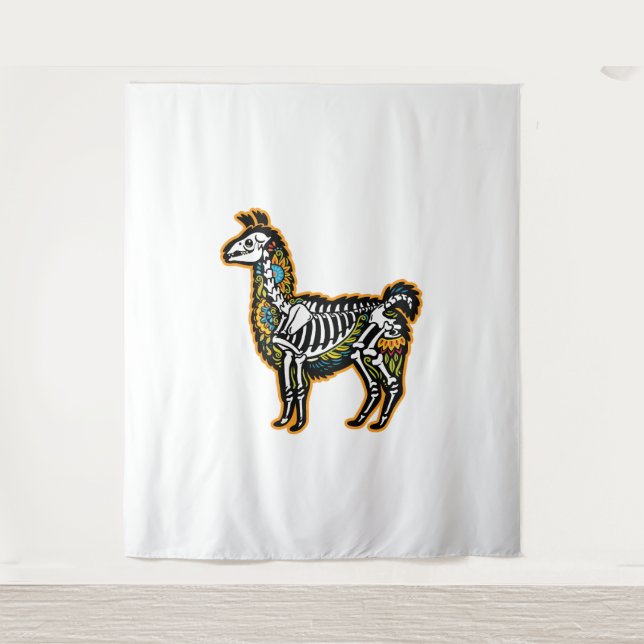 Funny Halloween Llama Skeleton Graphic - Tapestry (Front)