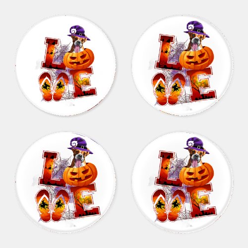 Funny Halloween Love Boxer Dog Pumpkin Pet Lover Coaster Set