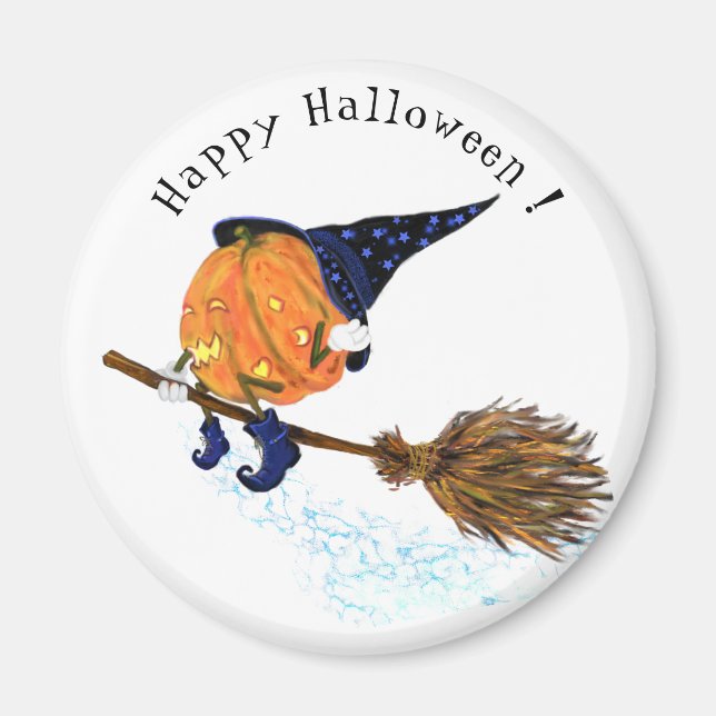 Funny Halloween Magtnet Witch Pumpkin Flying Magnet (Front)