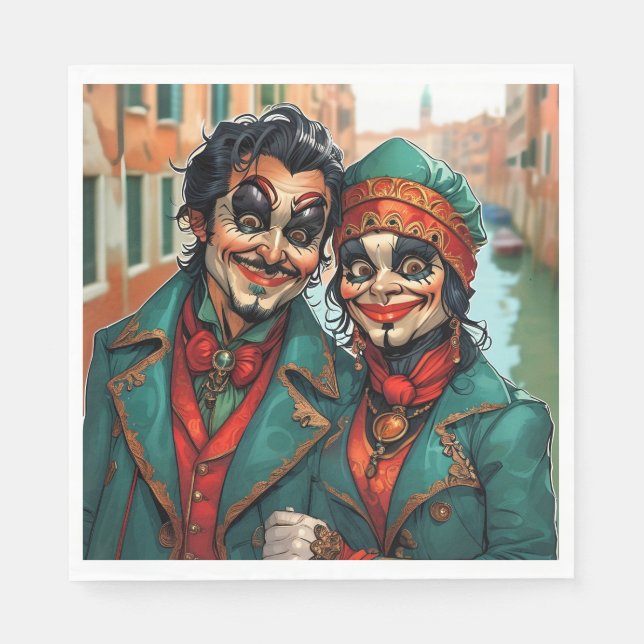 Funny Halloween make-up Face caricature couple Napkins (Front)