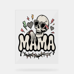 Funny Halloween Mama Cool Skull Acrylic Sign