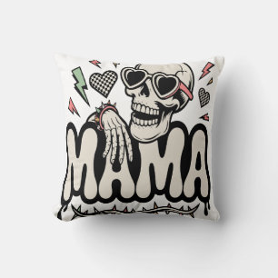 Funny Halloween Mama Cool Skull Throw Pillow