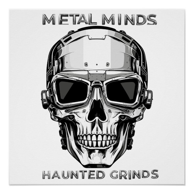 Funny halloween metal skull wearing sunglass poster (Front)