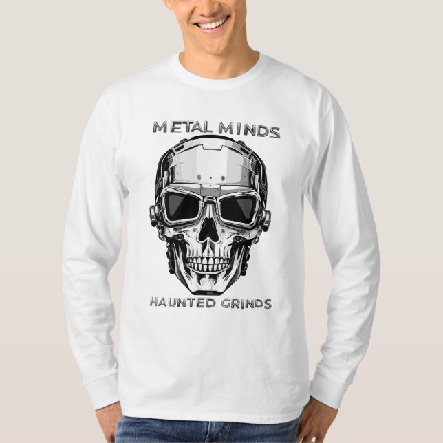 Funny halloween metal skull wearing sunglass T-Shirt (Front)
