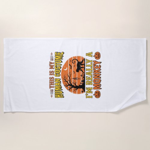 Funny Halloween Monkey Human Costume Shirt Design_ Beach Towel