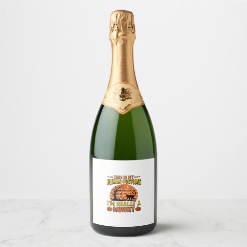 Funny Halloween Monkey Human Costume Shirt Design_ Sparkling Wine Label