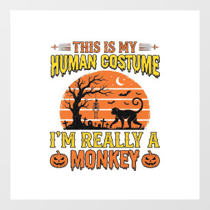 Funny Halloween Monkey Human Costume Shirt Design_ Window Cling
