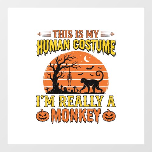 Funny Halloween Monkey Human Costume Shirt Design_ Window Cling
