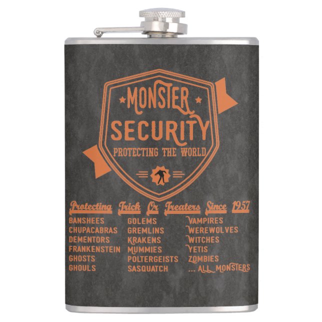 Funny Halloween Monster Security Courage Flask (Front)
