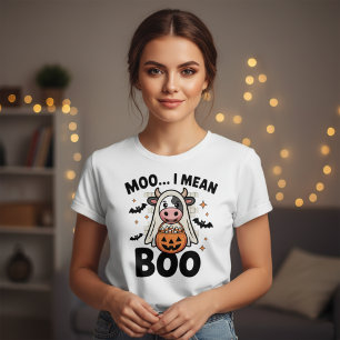 Funny Halloween Moo I Mean Boo Cute Ghost Cow T-Shirt