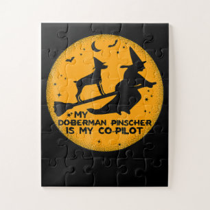 Funny Halloween My Doberman Pinscher Ís Co-pilot Jigsaw Puzzle