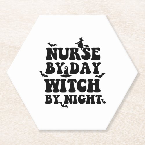 Funny Halloween Nurse By Day Witch By Night 2 Paper Coaster