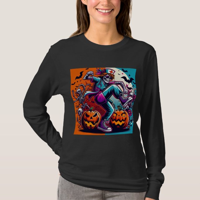 Funny Halloween nurse dancing T-Shirt (Front)