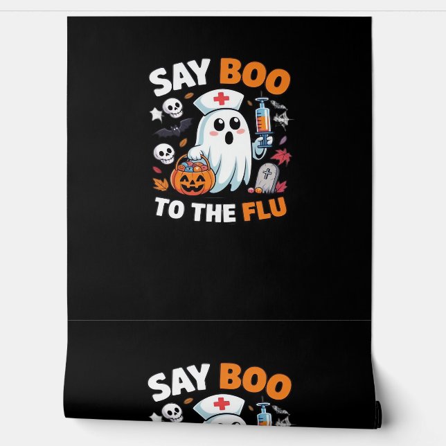 Funny Halloween Nurse Ghost T-Shirt – “Say Boo to  Wallpaper (Unrolling)
