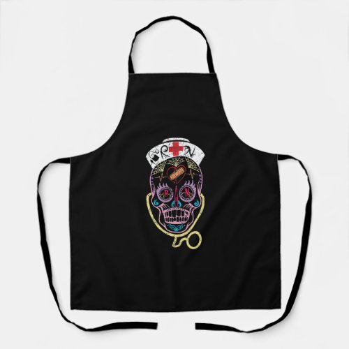 Funny Halloween Nurse Sugar Skull Day of the Dead  Apron