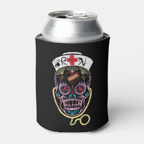 Funny Halloween Nurse Sugar Skull Day of the Dead Can Cooler