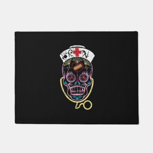 Funny Halloween Nurse Sugar Skull Day of the Dead Doormat