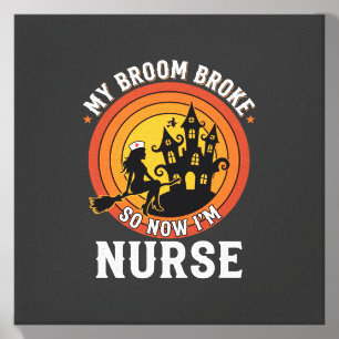 Funny Halloween Nurse Witch Broom Costume Graphic Canvas Photo Tile