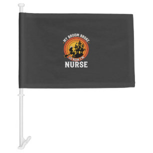 Funny Halloween Nurse Witch Broom Costume Graphic Car Flag