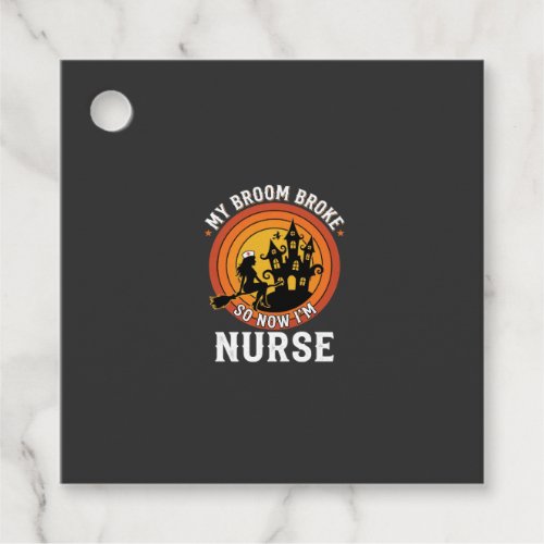 Funny Halloween Nurse Witch Broom Costume Graphic Favor Tags