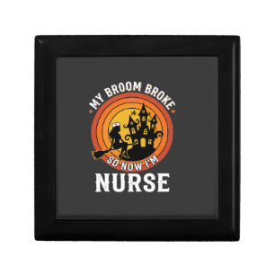 Funny Halloween Nurse Witch Broom Costume Graphic Gift Box