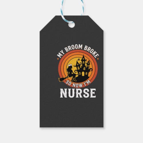 Funny Halloween Nurse Witch Broom Costume Graphic Gift Tags