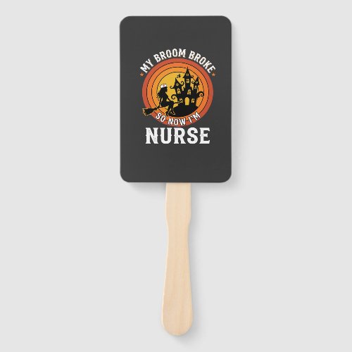 Funny Halloween Nurse Witch Broom Costume Graphic Hand Fan
