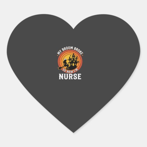 Funny Halloween Nurse Witch Broom Costume Graphic Heart Sticker