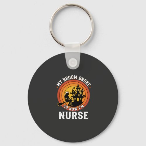 Funny Halloween Nurse Witch Broom Costume Graphic Keychain