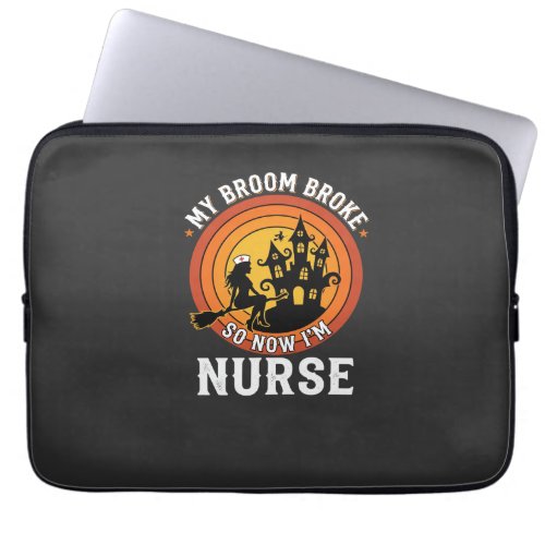 Funny Halloween Nurse Witch Broom Costume Graphic Laptop Sleeve