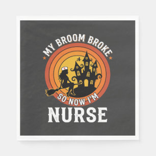 Funny Halloween Nurse Witch Broom Costume Graphic Napkins