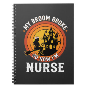 Funny Halloween Nurse Witch Broom Costume Graphic Notebook