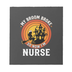 Funny Halloween Nurse Witch Broom Costume Graphic Notepad