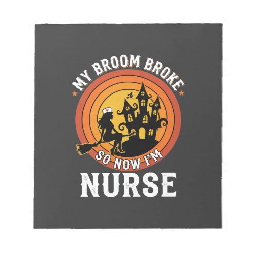 Funny Halloween Nurse Witch Broom Costume Graphic Notepad