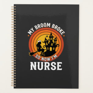 Funny Halloween Nurse Witch Broom Costume Graphic Planner