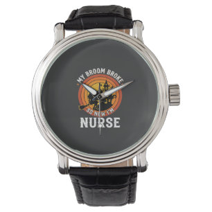 Funny Halloween Nurse Witch Broom Costume Graphic Watch