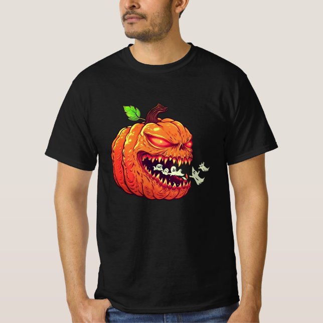 Funny Halloween Pac-Man Pumpkin Ghost Alien Tee (Front)