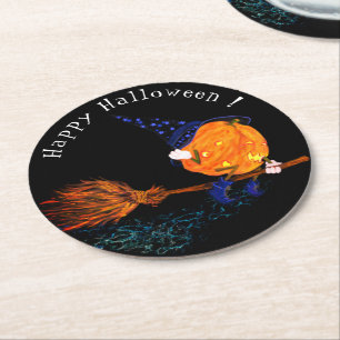 Funny Halloween Paper Coaster Witch Pumpkin Flying